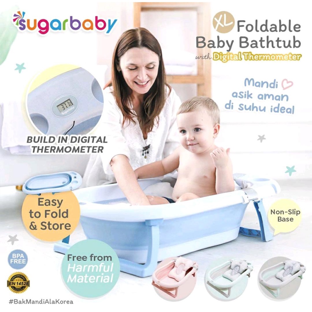 SUGARBABY FOLDABLE BABY BATHTUB WITH DIGITAL THERMOMETER/ BAK MANDI LIPAT DENGAN THERMOMETER