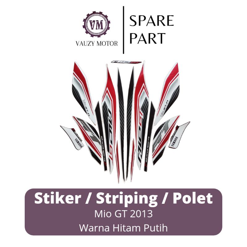 Stiker Sticker Striping Polet YAMAHA MIO GT Warna Hitam Putih 2013 2014