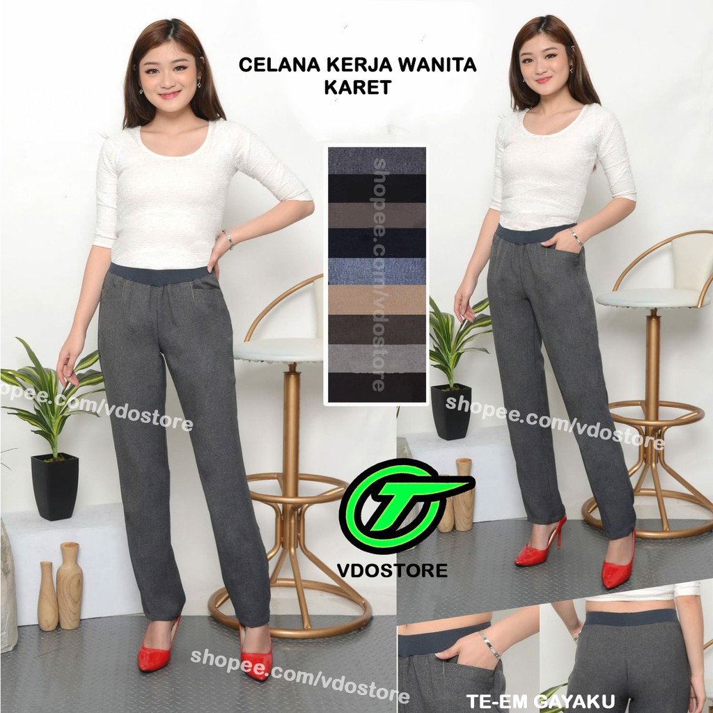 CELANA KERJA WANITA KARET PINGGANG - M L XL XXL 3L 4L 5L - PREMIUM CELANA BAHAN FORMAL KANTOR JUMBO BIG SIZE CEWEK BIG SIZE