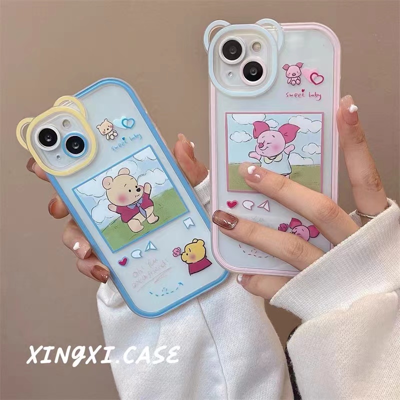 Soft Case Silikon TPU Transparan Motif Beruang Babi Untuk IPhone 12 13 Se 2020 6 6S 7 8 Plus X XS XR 11 Pro Max