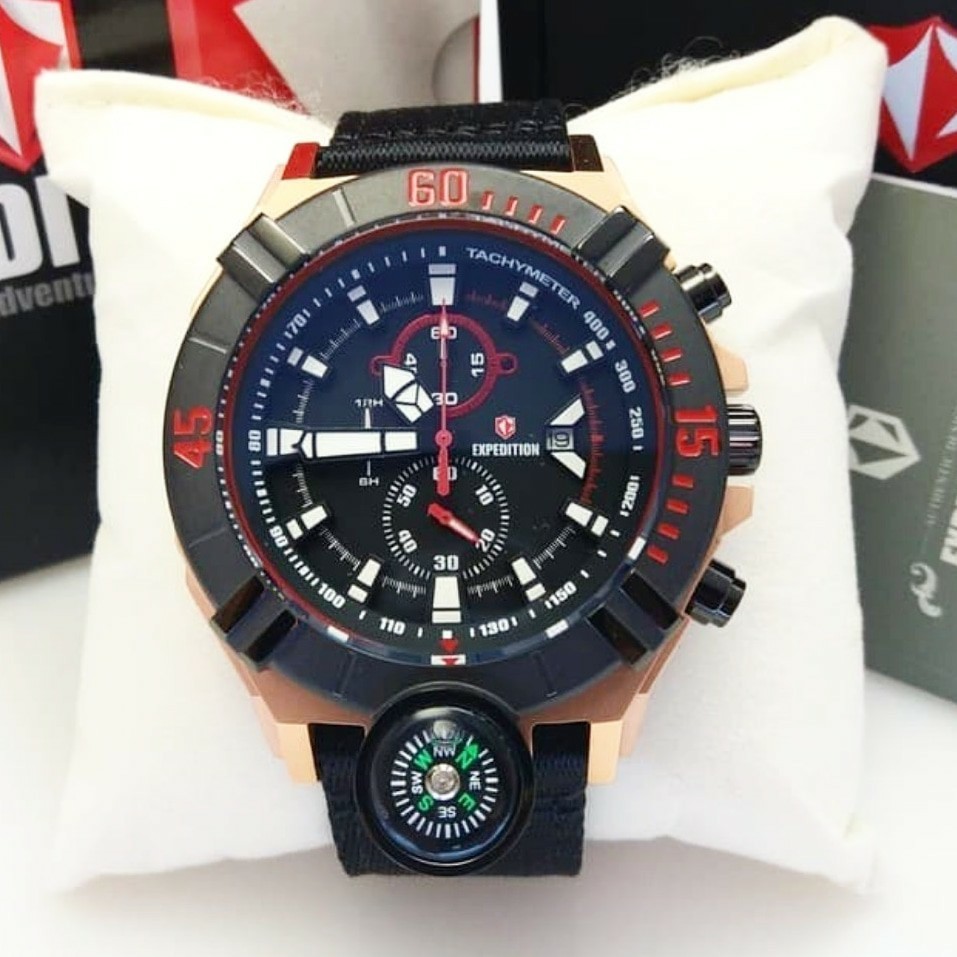 jam original Expedition E 6772 pria tali canvas steel hitam rosegold