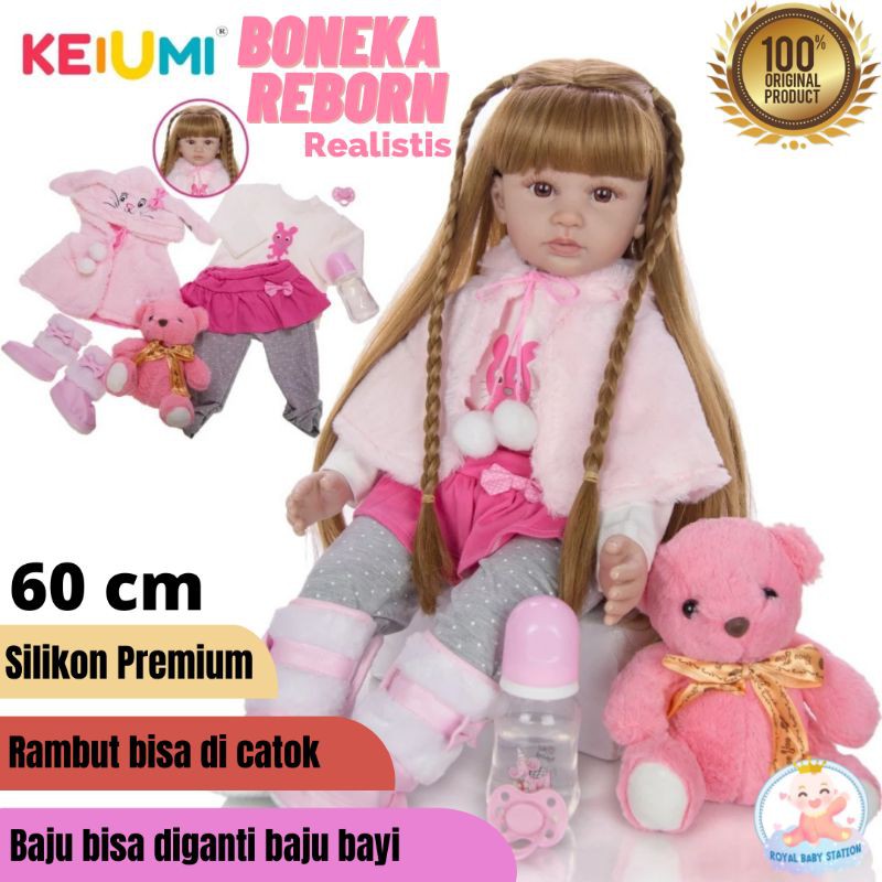 Ready Boneka Bayi Silikon Reborn Mewah Premium 60 cm Jumbo Super Cantik Original