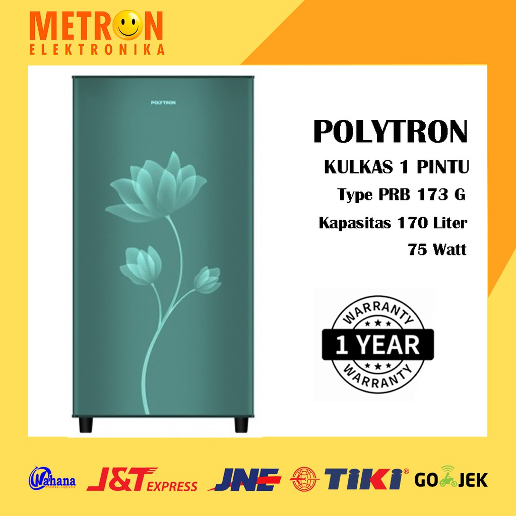 POLYTRON PRB 173 G GREEN METAL KULKAS 1 PINTU 170 LT LITER PRB173