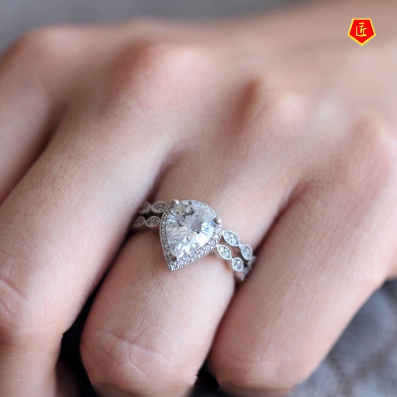 [Ready Stock]Women's Drop-Shaped Diamond Double-Layer Ring