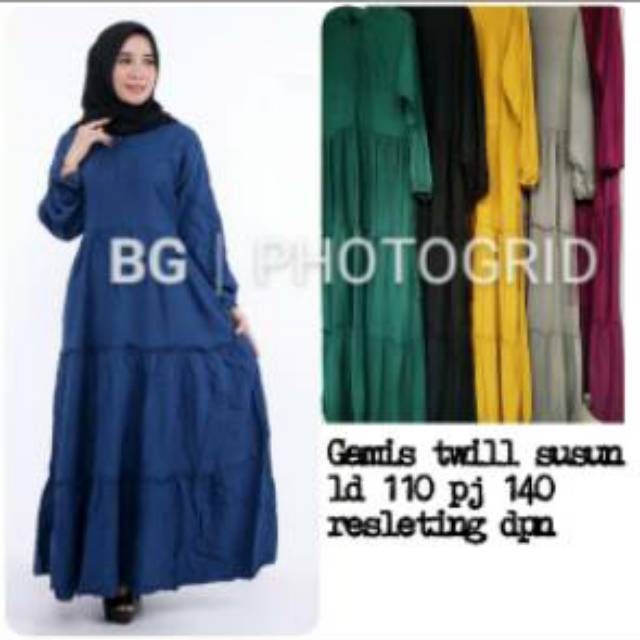 Gamis twill ori polos rempel susun LD 100 resleting depan busui friendly