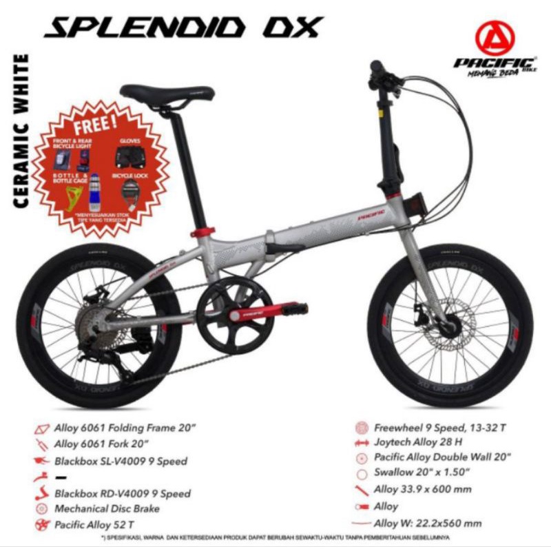 Sepeda Lipat 20 inch Pacific Splendid DX Alloy 9 Speed Double Disc