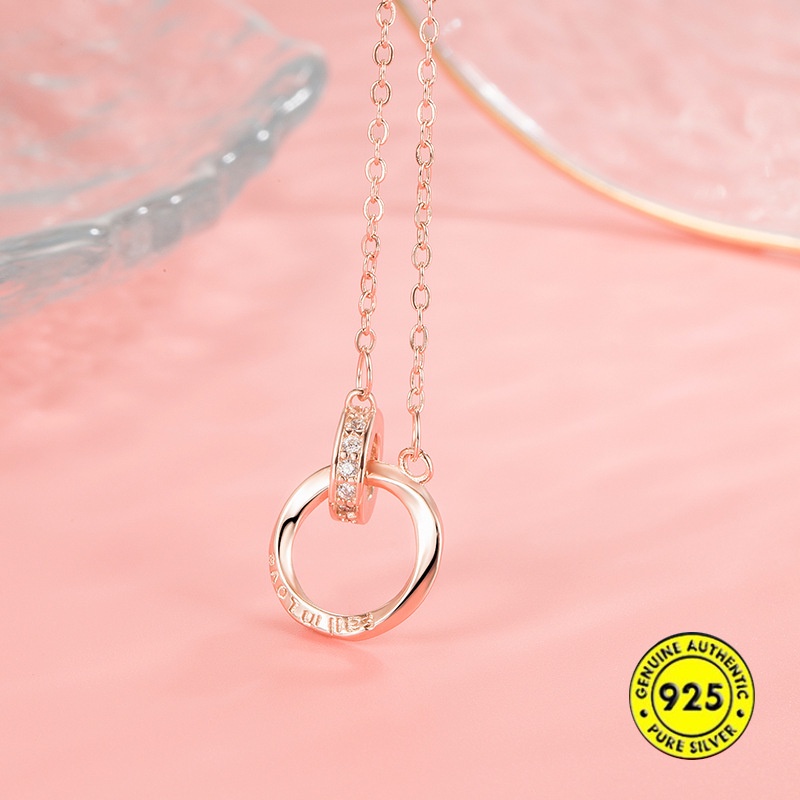 Kalung Rantai Sterling Silver 925 Dengan Liontin Cincin Ganda Untuk Wanita