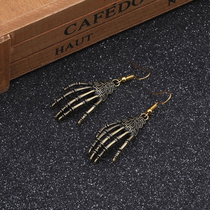 Vintage Punk Metal Earrings Skeleton Hands Spider Earrings Men Women Ear Jewelry