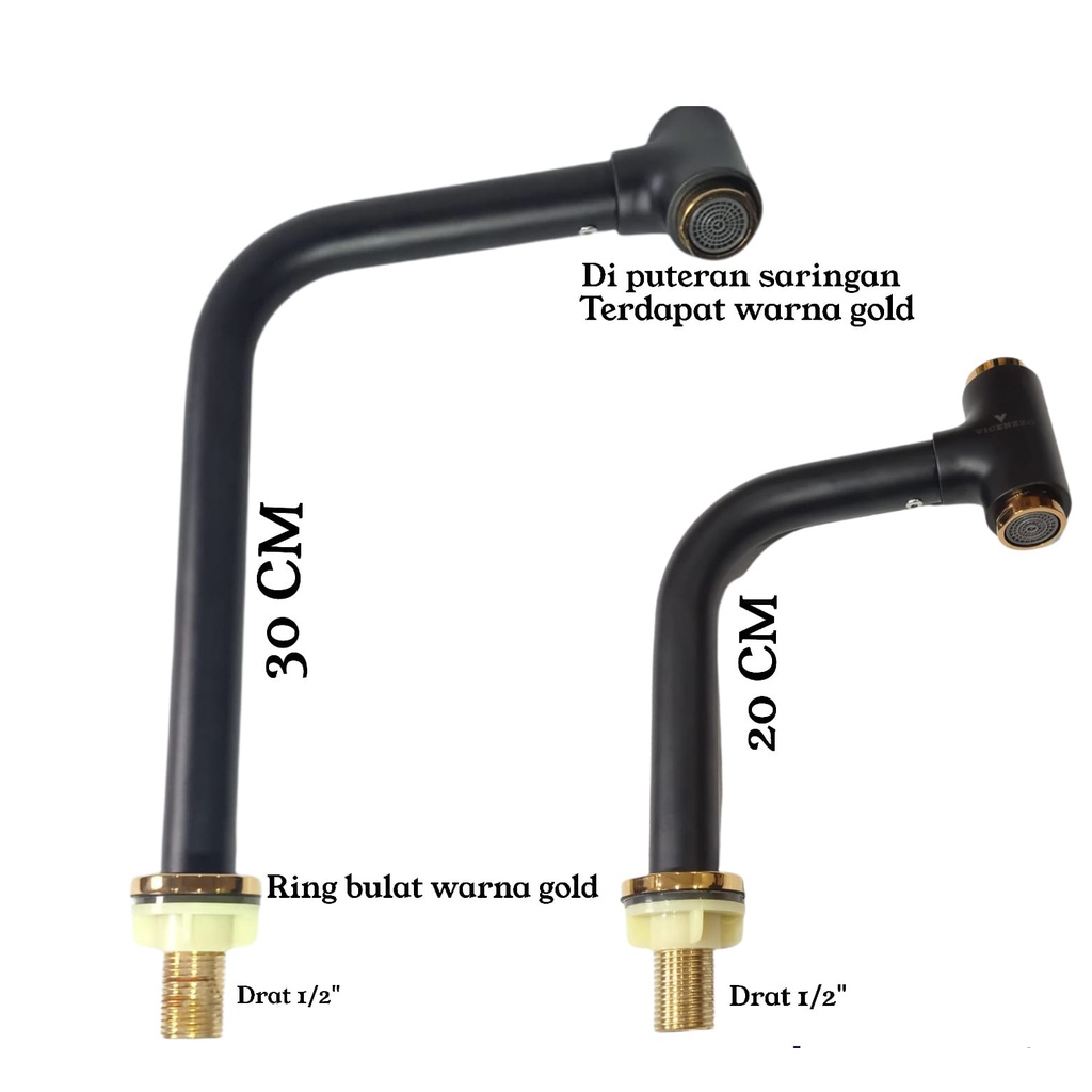 Kran Wastafel Tegak Kepala Putar 360 Drajat Stainless SUS 304 Drat Standard 1/2&quot; Terbaru