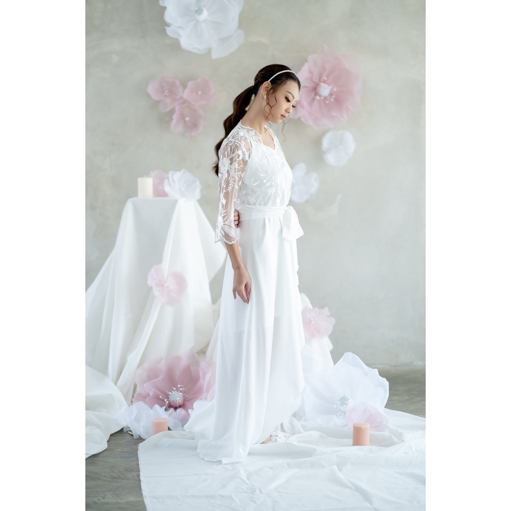 Lace Ashera Asymmetric Robe - FAE Collection- Kimono Pengantin Bride Robe Maternity Robe Premium 3D Brokat Wedding Robe