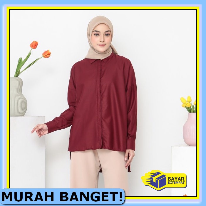Jeslyna Blouse Hunhunshop/ Atasan Polos Murah Hits Kekinian Seleb RR705 Evonne Letty Shirt Maroon Hi