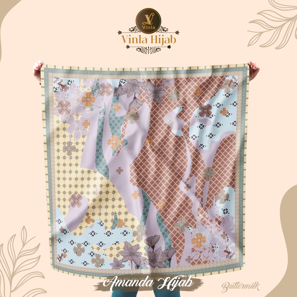 Vinla Hijab - Amanda Hijab Buttermilk - Premium Voal Motif Laser Cutting