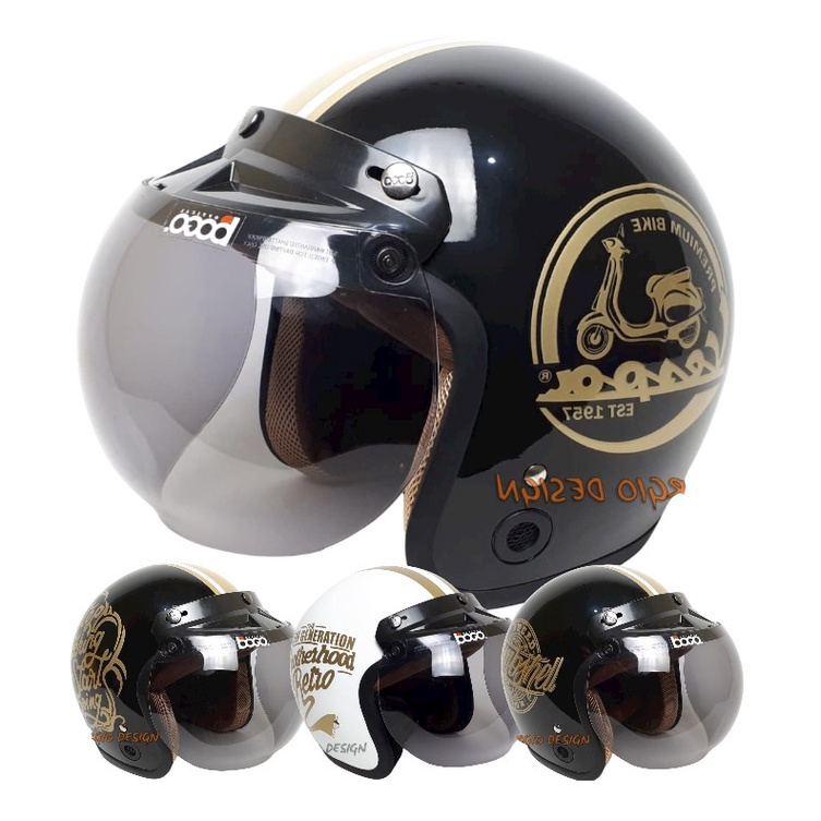 Helm Bogo Dewasa Full Leher SNI Motif Vespa Hitam Glossy