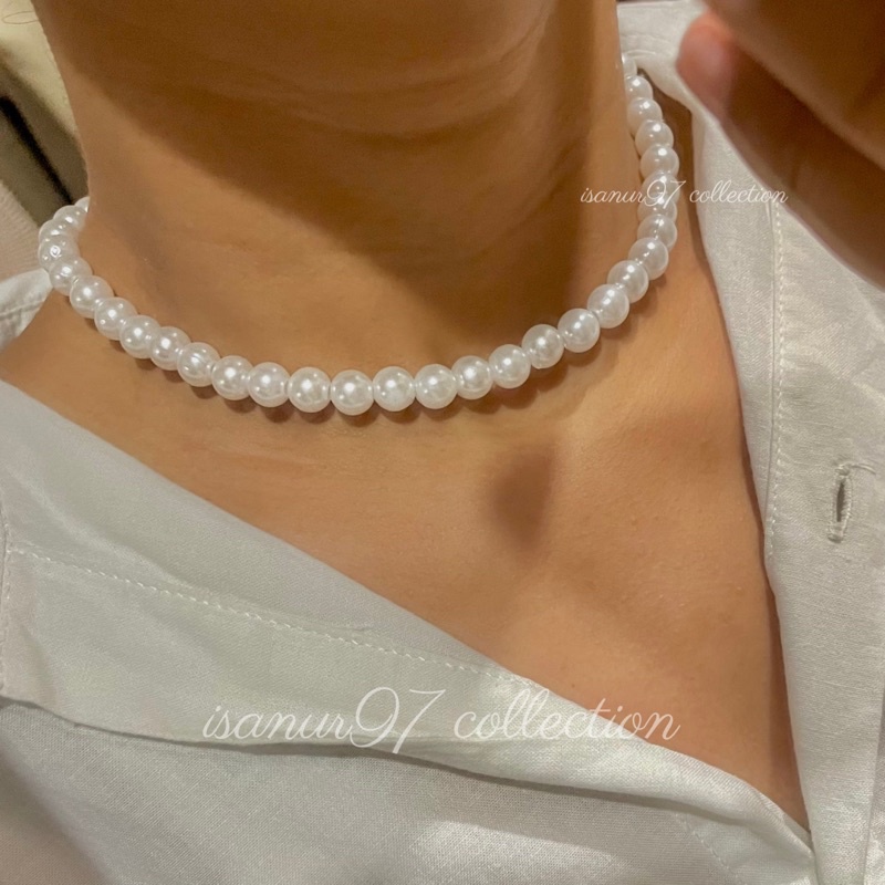 ISANUR97 Necklace Pearl Kalung Mutiara Choker Aksesoris Kalung Pearl Rantai Klavikula Hias Mutiara Untuk Aksesoris Perhiasan