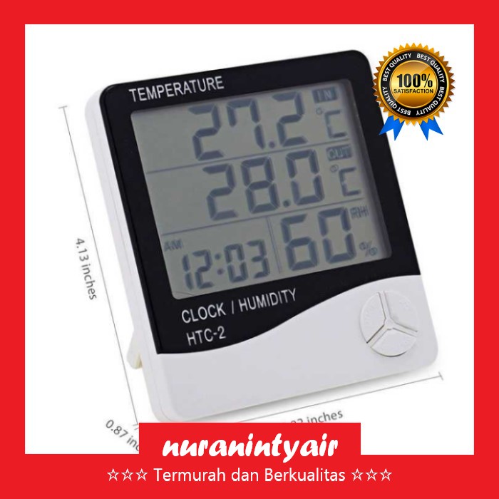 Termometer Digital Hygrometer Humidity Temperature Clock + Baterai