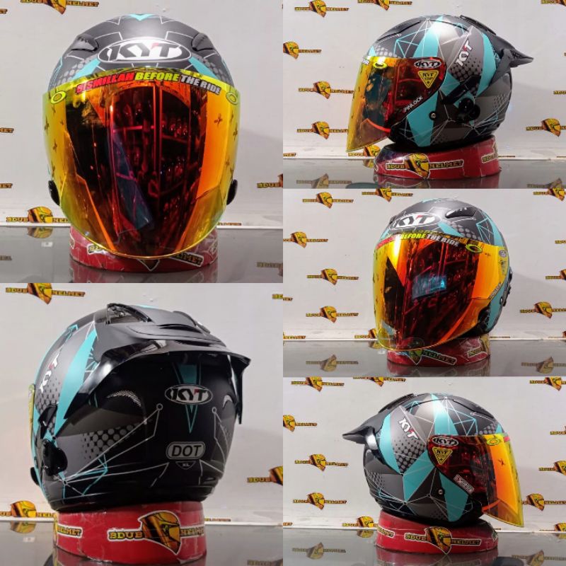 HELM KYT GALAXY FLAT R MOTIF#5 AQUA BLUE/PAKET GANTENG 100%ORIGINAL SNI-DOT-BLUE DOFF/VENOM/GOLD