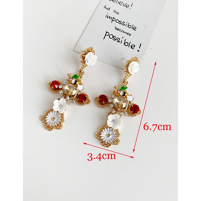 LRC Anting Tusuk Fashion Gold Alloy Diamond Insect Cross Stud Earrings F91835
