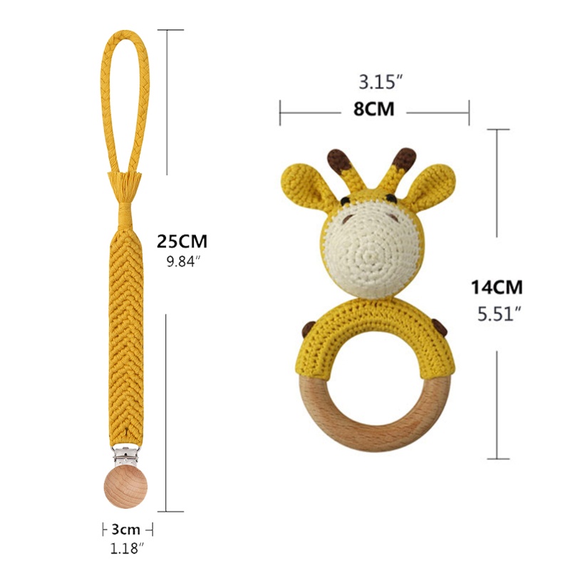 Mary 1 Set Mainan Teether Bayi Newborn Bentuk Rusa Bahan Rajut + Klip Rantai