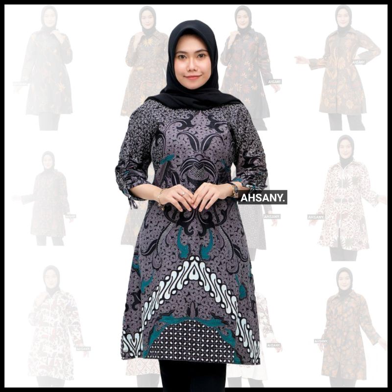 Tunik Batik Wanita Seragam Kerja Pernikahan Komunitas Guru PNS Motif Warna Coklat Hitam