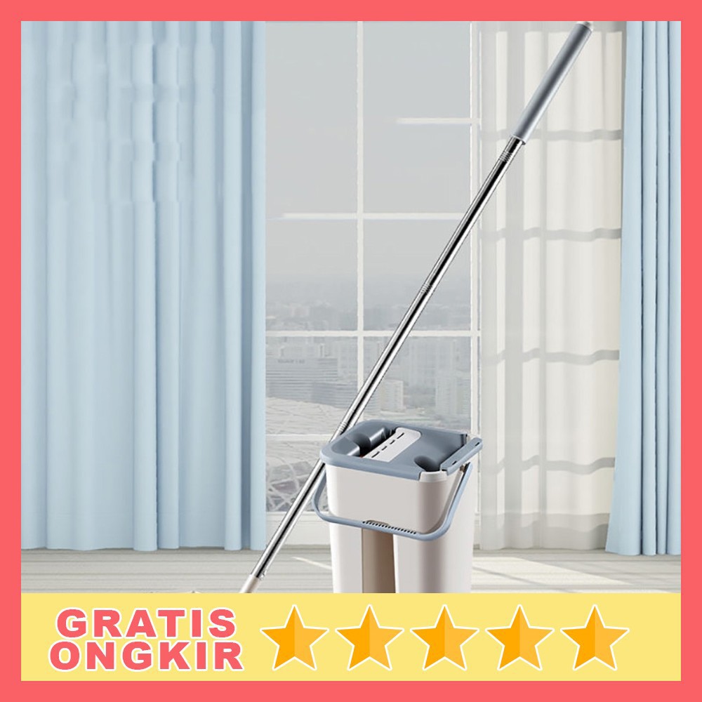 Alat Pel Mesin bersih lantai Set Automatic Magic Mop Flat Microfiber Bucket ISHOWTIENDA  FMI60 Grab