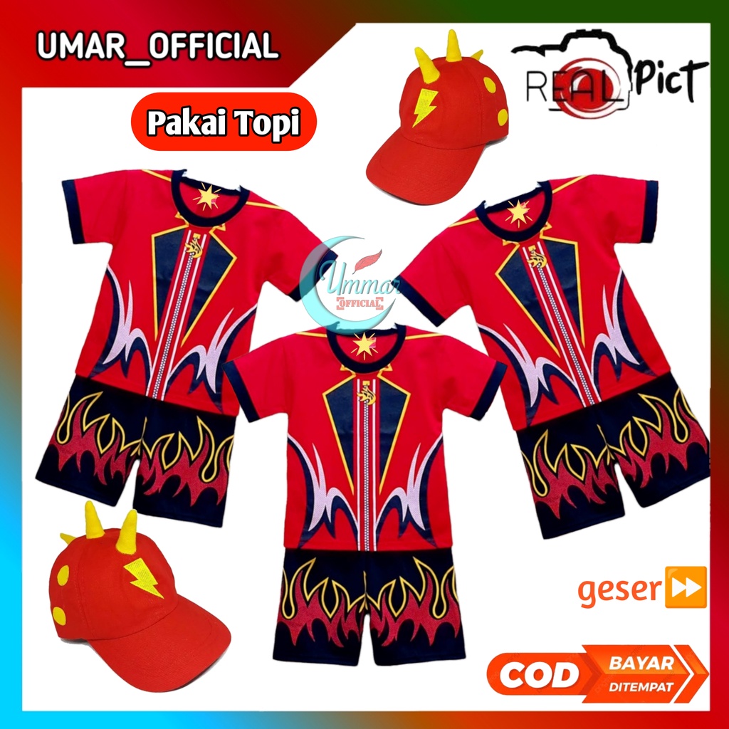 STELAN PENDEK ANAK BOBOIBOY KOSTUM API GRATIS TOPI TERBAIK BISA COD BAYAR DITEMPAT