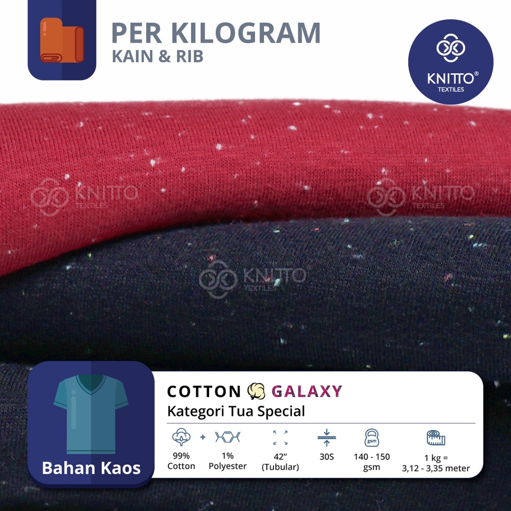 KAIN BAHAN KAOS COTTON GALAXY 30S KATEGORI WARNA TUA SPECIAL + RIB (BAHAN KAOS)