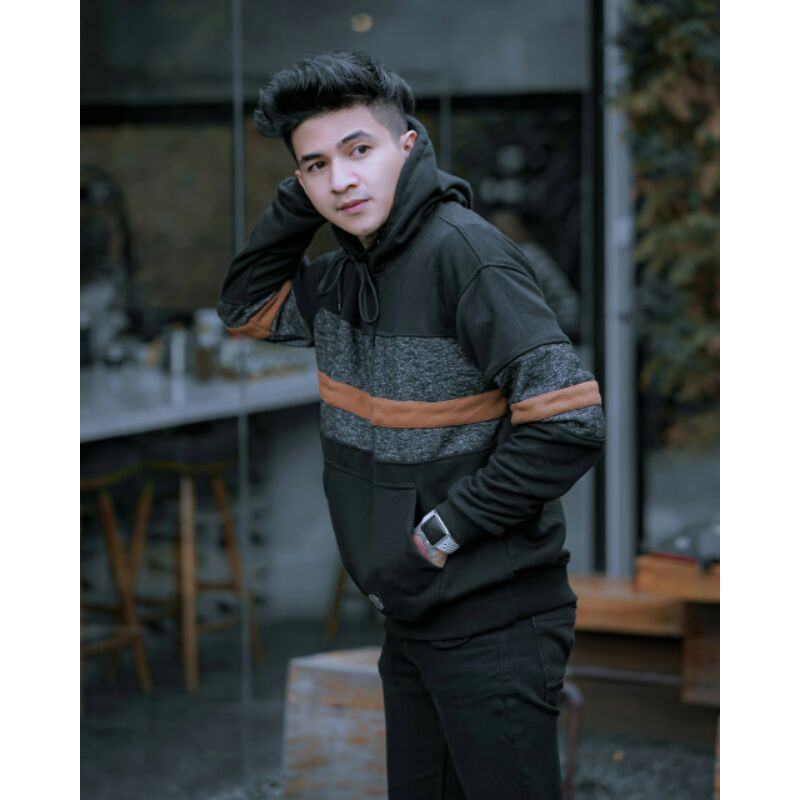 Sweater Hoodie Hitam Abu Orange Jaket Polos Pria