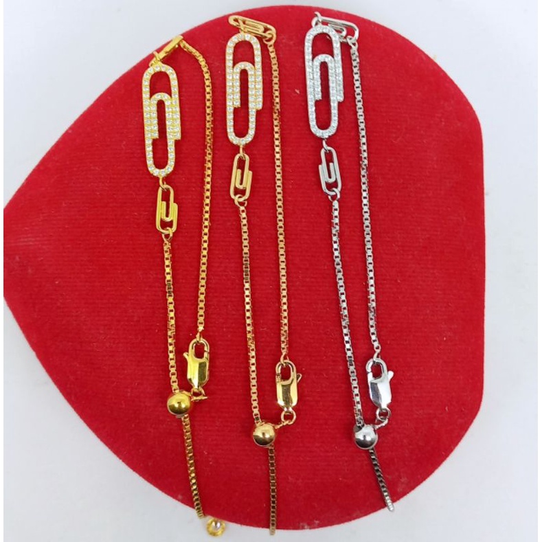 GELANG PERAK 925 ASLI LAPIS EMAS/GELANG SERUT KUNCI CLIP MATA PUTIH/ASLI SILVER 925/PERHIASAN GELANG