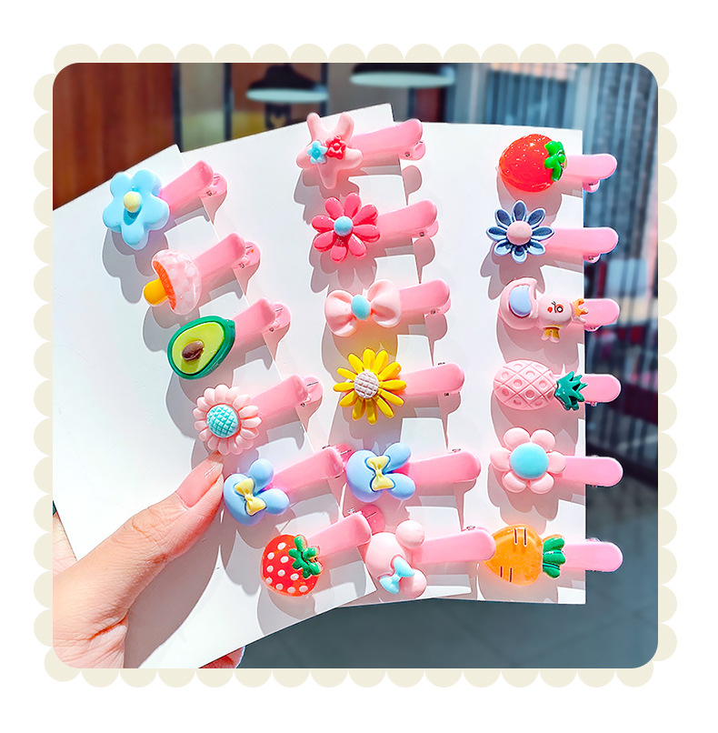 10 Pcs/Set Korean New Candy Color Resin Children Hairpin Cute Bow Fruit Girl Hair Clip Hair Accessories