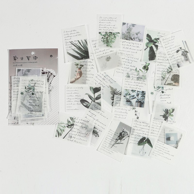 Journamm 40pcs/pack Letter of Time Poetry Washi Paper Stickers Diy Diary Deco Planner Journal Decorative Stationery Stickers-Green Talk