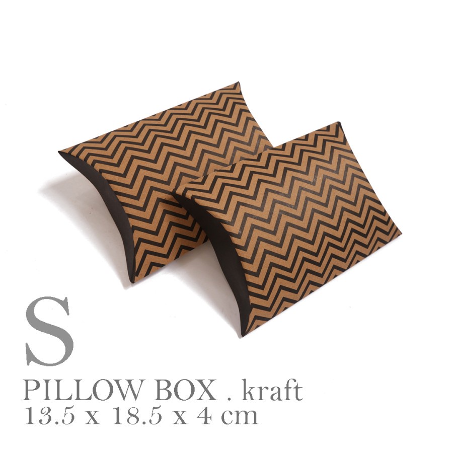 

[HARGA 10PCS] PILLOW BOX S MONOCHROME / ZIG ZAG / SMALL (13.5x18.5x4 cm) BROWN KRAF