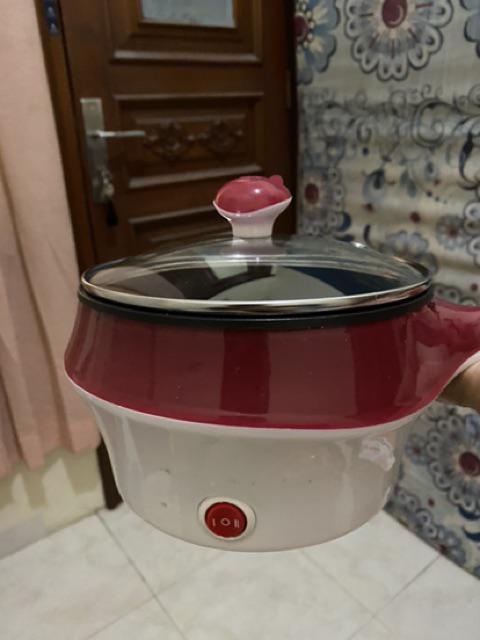 Panci Teflon Listrik + Kukusan Panci Multifungsi Instan Pan Elektrik 18cm /panci Elektrik Serbaguna