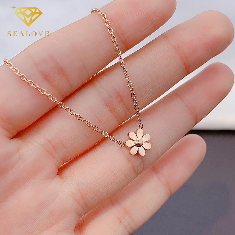 kalung titanium Wanita anti karat Krisan Liontin necklace Premium simple Bunga Daisy