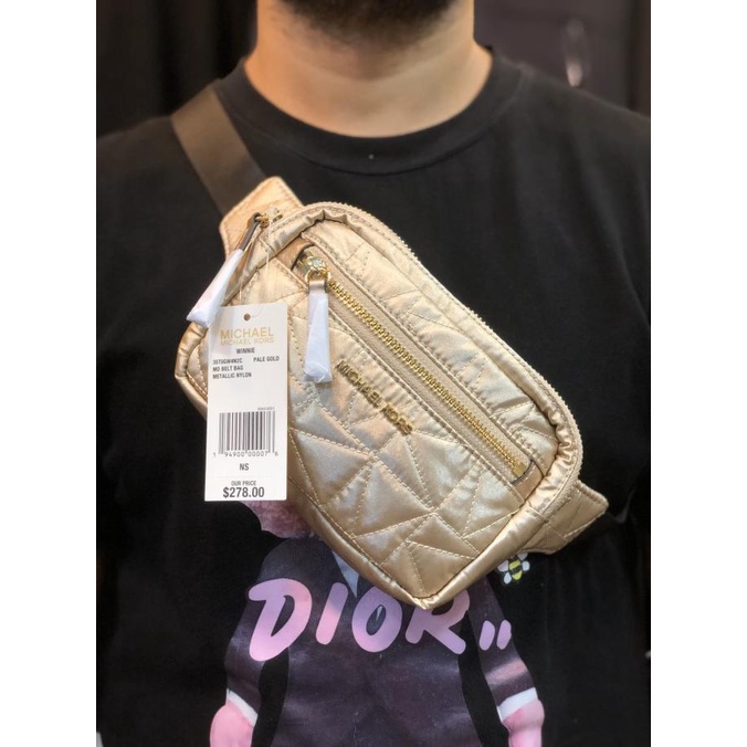 ACC TAS WANITA MICHAEL KORS winnie,pale gold MD BELT BAG METALIC NYLON.