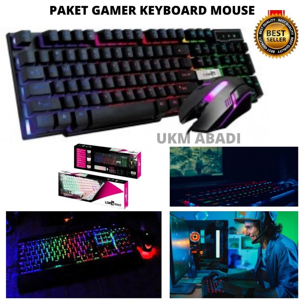 Paket Keyboard Mouse Gaming LED Komputer LDKAI832 111130