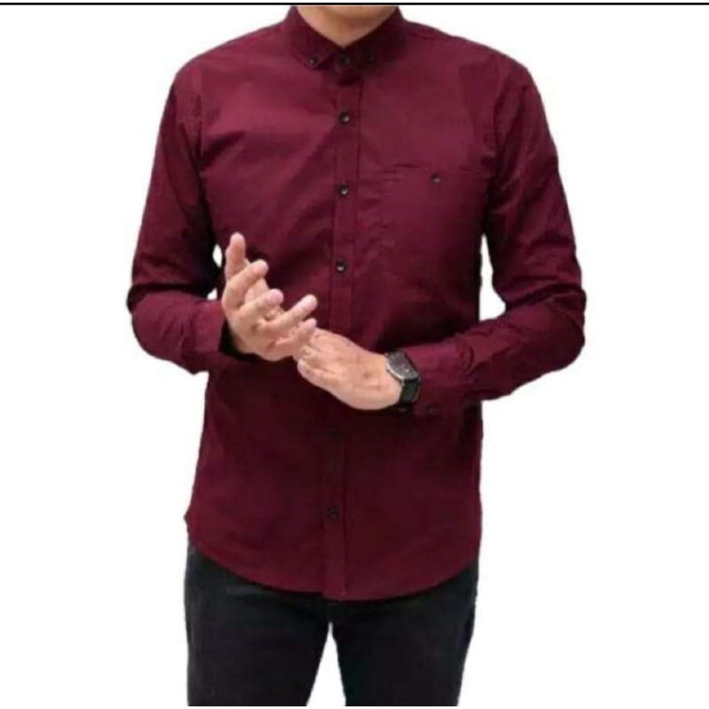 (BISA COD) KEMEJA PANJANG / HEM FORMAL / kasual Kemeja Polos Pria Slimfit Panjang Maroon Putih Hitam Navy Abu muda abu Tua Biru Softblue