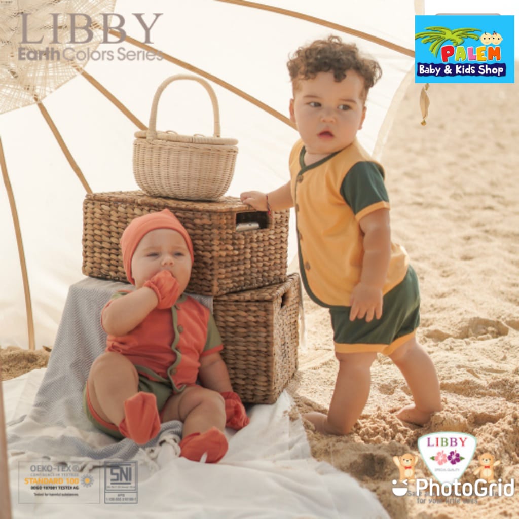 Libby Earth Series Comfy Set Setelan Kancing Depan Polos Libby Baby PENDEK Size 0-3 3-6 6-12