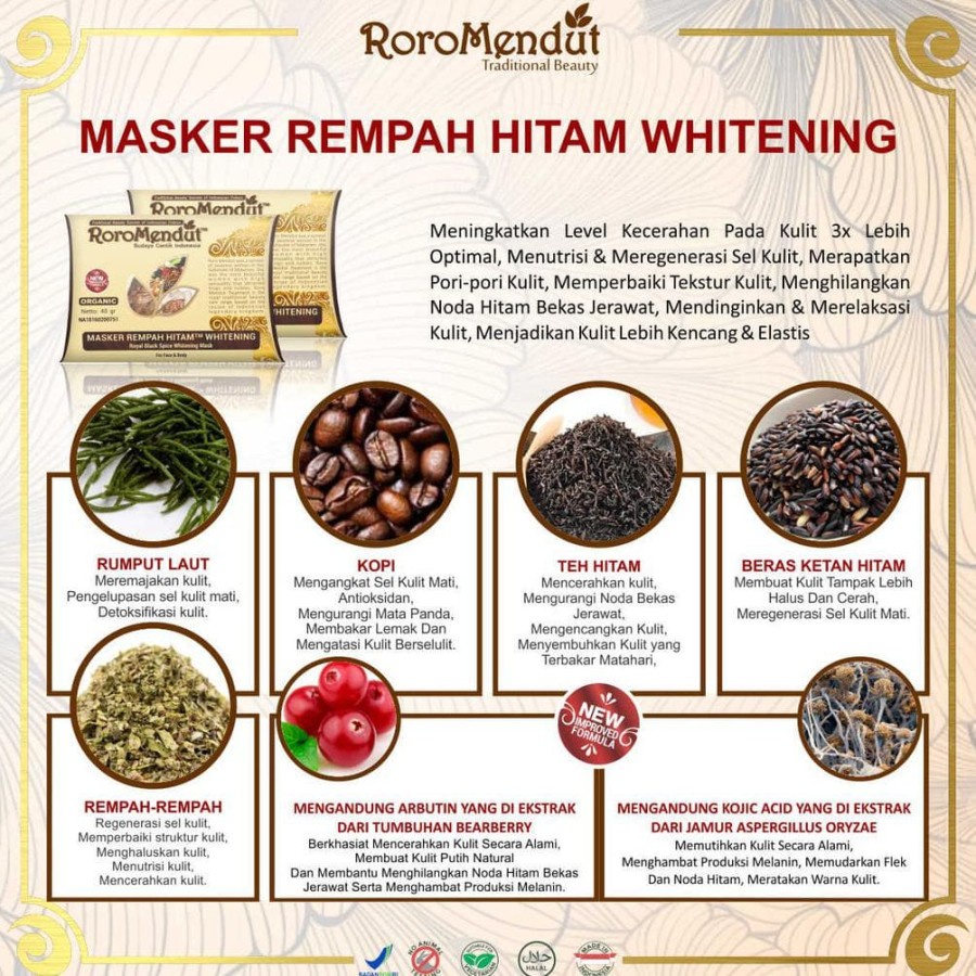 Masker Whitening Premium Organic Rempah Hitam Roro Mendut