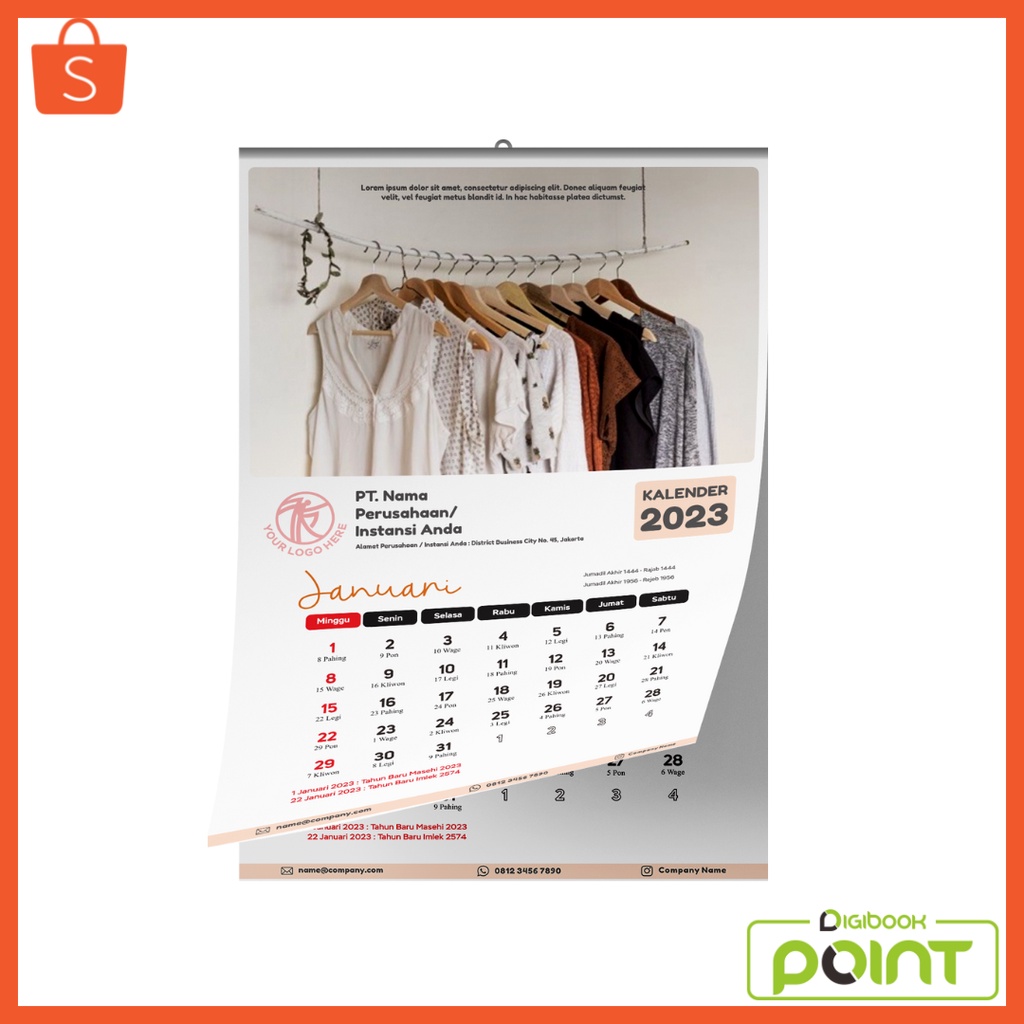 

Kalender Dinding 2024 Custom Spiral Portrait 32 x 48 cm Isi 3 Lembar Kertas AC 260 gram