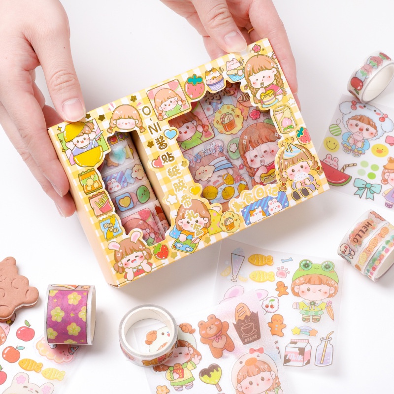 PAOPAO Stiker Cute 1 Set Quality Box Import 6 X 6 Karakter Lucu dan Roll Stiker Cute