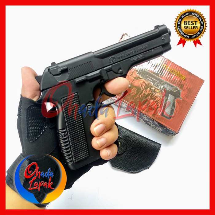 KOREK API PISTOL BARETA BESI - KOREK GAS BARETTA FULL STEEL HITAM - GUN CIGARETTE