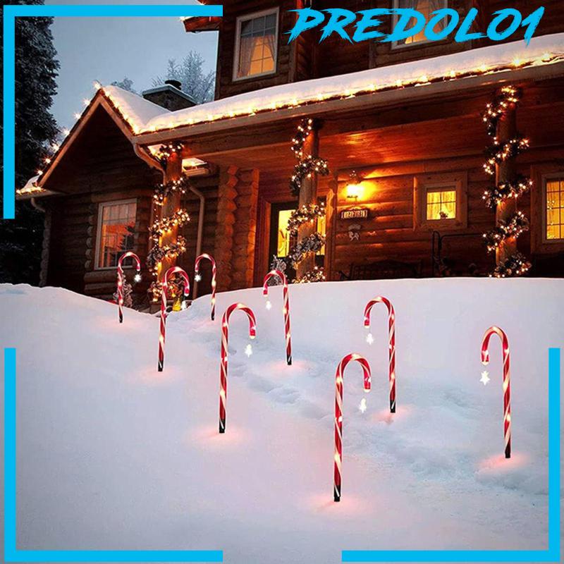 [PREDOLO1] 8Pcs Candy Cane Lights Portable Solar Christmas LED Lamp for Garden Yard
