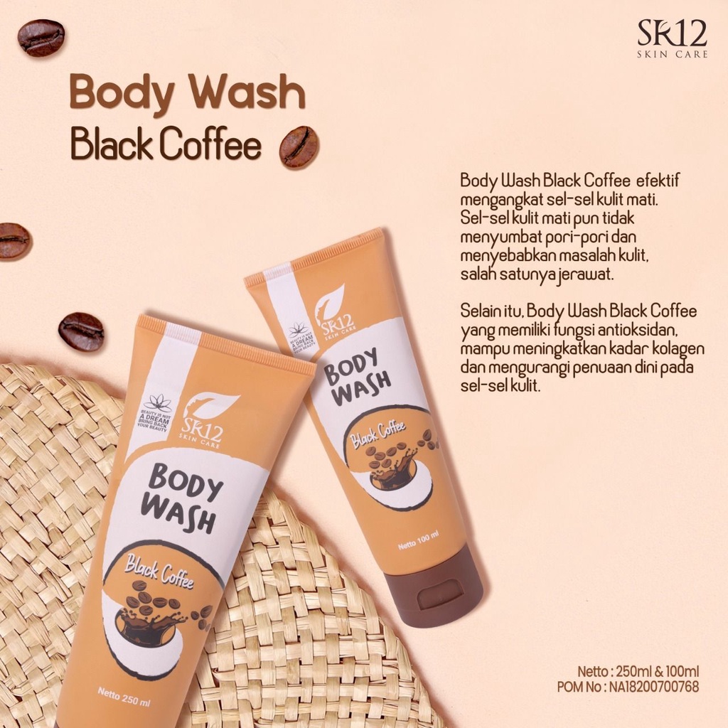 BODY WASH BLACK COFFEE SR12 | SABUN MANDI CAIR | SABUN KOPI AMPUH MENGANGKAT SEL KULIT MATI BPOM