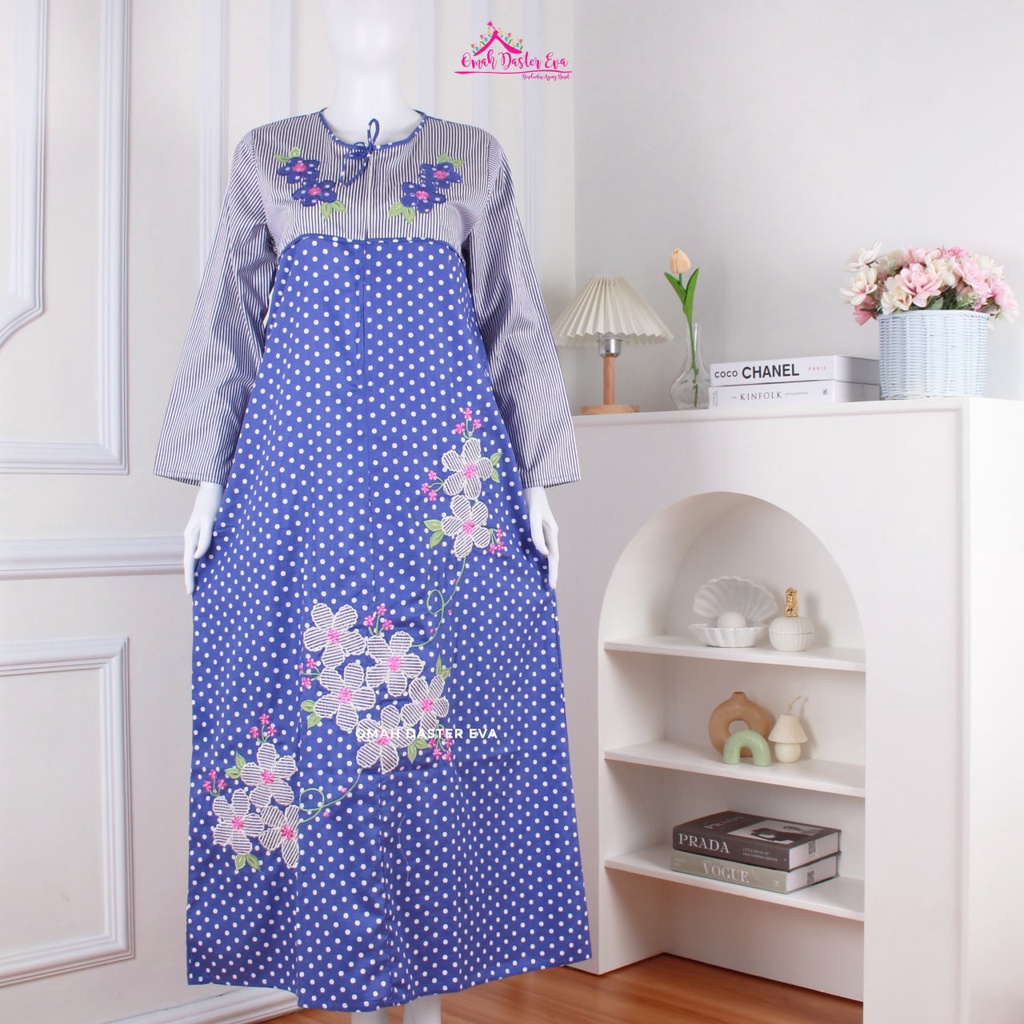 Daster Panjang Biru Bordir Original Omah Daster Eva Busui Friendly
