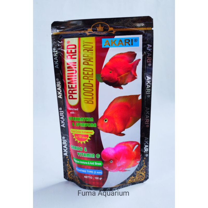 READY STOK !! AKARI PREMIUM RED- BLOOD-RED PARROT 100gr butiran 2mm Apung