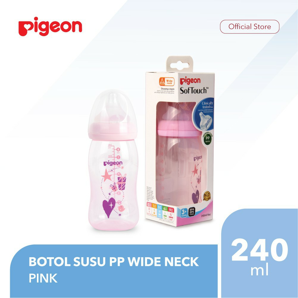 ♥BabyYank♥ PIGEON Botol Susu PP Clear Wide Neck 160 &amp; 240 ML - Pink &amp; Blue