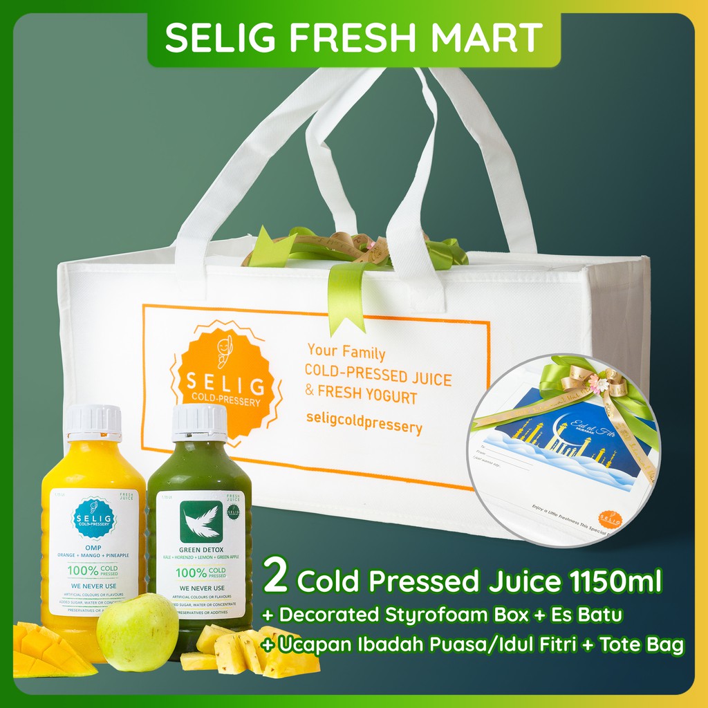 

Parsel Ramadan / Hampers Lebaran Idul Fitri Cold Pressed Juice 1150ml - Selig Fresh Mart