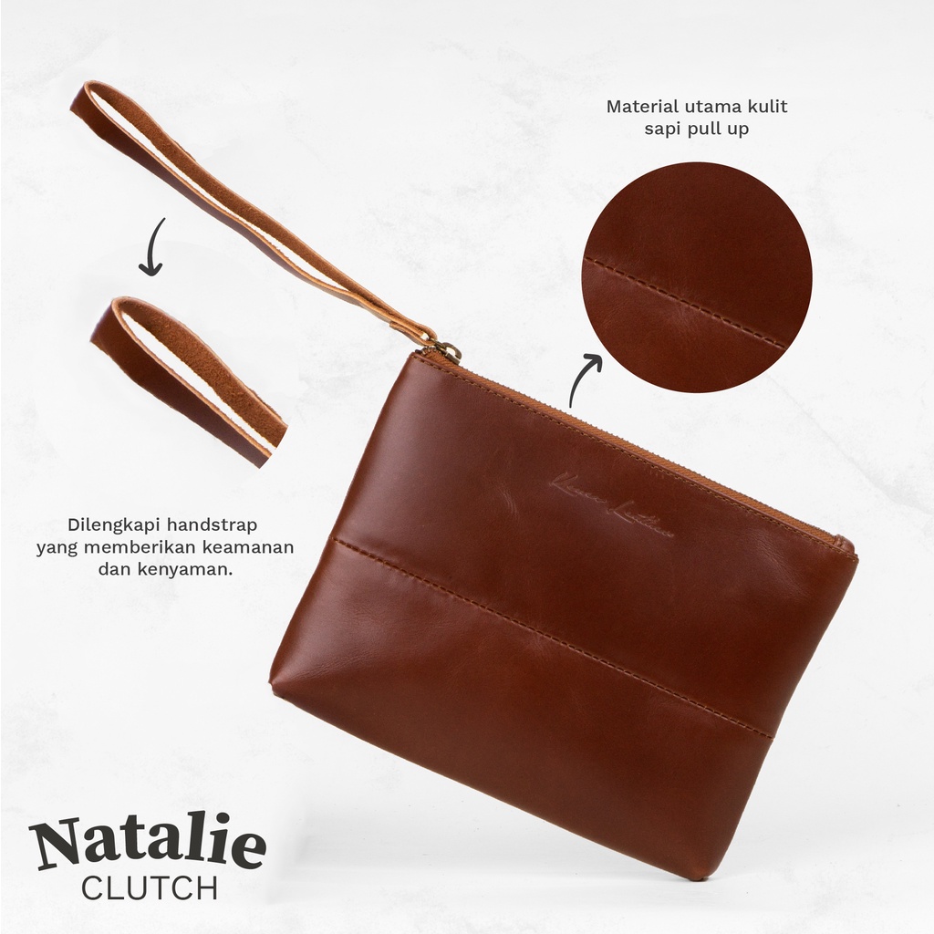 Kenes Leather Clutch Tas Tangan Unisex Kulit Asli NATALIE Pullup - Free Grafir Nama