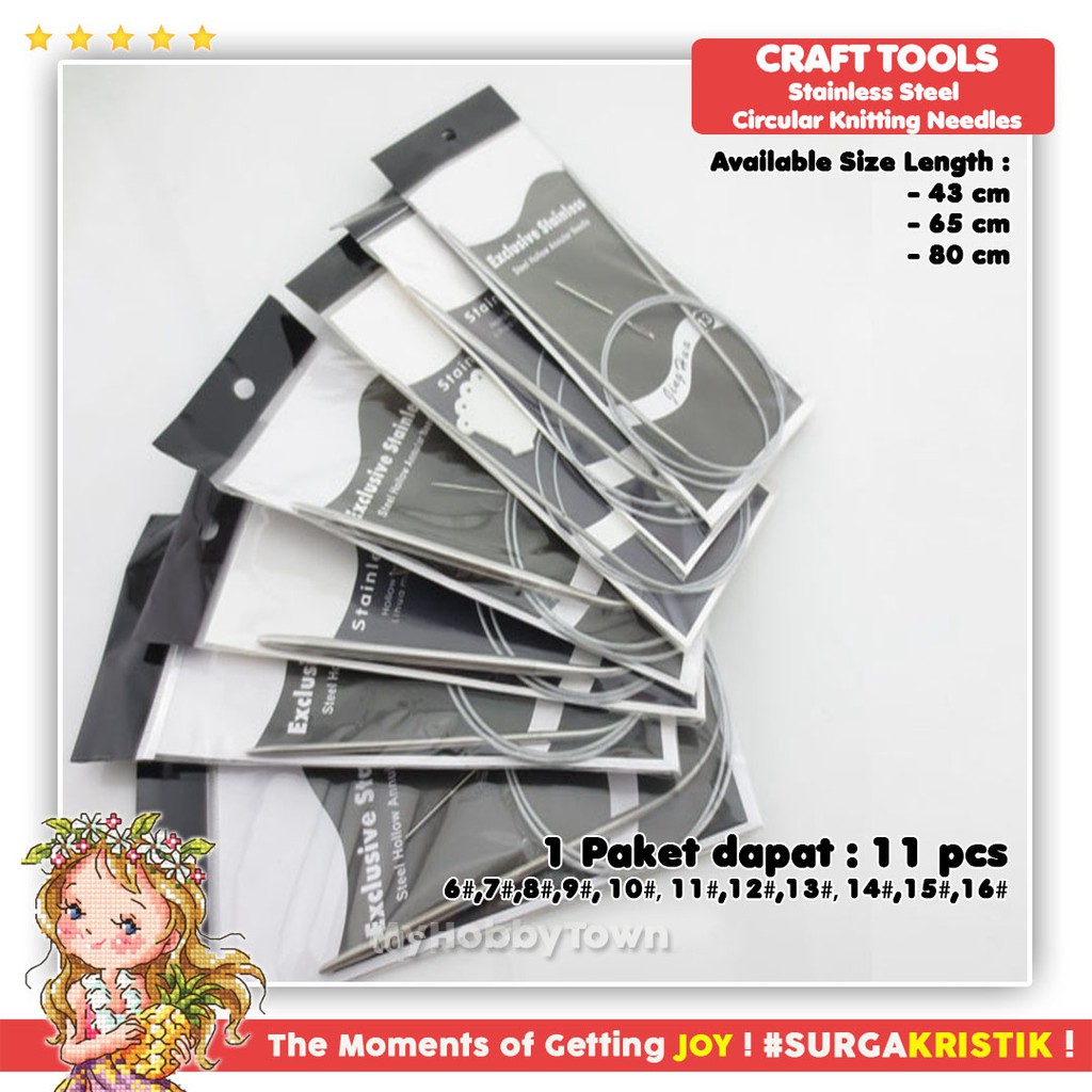 Set Isi 11 pcs Jarum Rajut Knit Circular Needle Stainless Steel