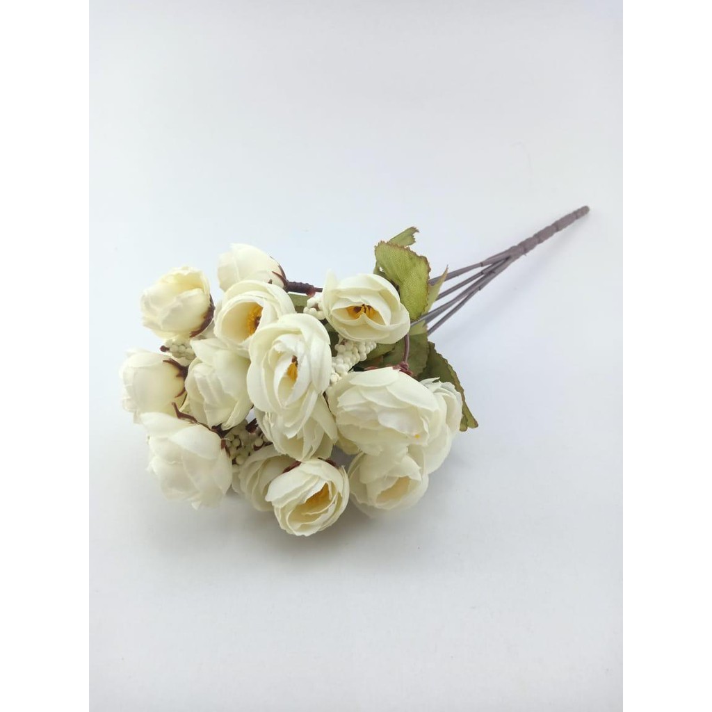 COD BUNGA MAWAR BUNGA TANGKAI PLASTIK BUNGA ARTIFISIAL BUNGA PAJANGAN BUNGA HIASAN BT9024-PUTIH MUTIARA